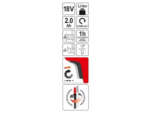 YATO 18V akkus dekopírfűrész szett (1 x 2,0 Ah akku + töltő)