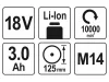 YATO 125 mm 18 V akkus sarokcsiszoló Li-Ion (2X 3,0 Ah akku + töltő)