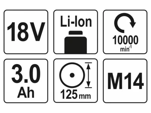 YATO 125 mm 18 V akkus sarokcsiszoló Li-Ion (2X 3,0 Ah akku + töltő)