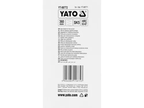 YATO 360 mm csere lap, magassági ágvágó fűrészlap, pótlap