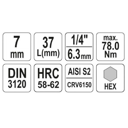 YATO 7X37mm 1/4" bit imbusz dugókulcs CrV